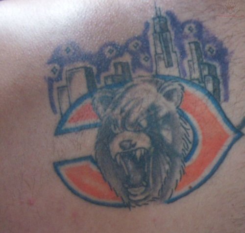 Grey Ink Chicago Bears Logo Tattoo